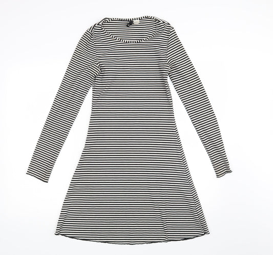 Divided Womens White Striped A-Line Size 8