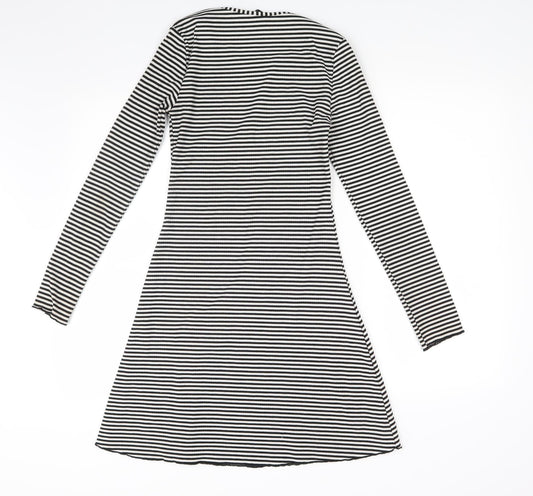 Divided Womens White Striped A-Line Size 8