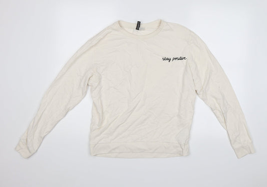 Divided Womens White Pullover Jumper Size M - Stay Positive