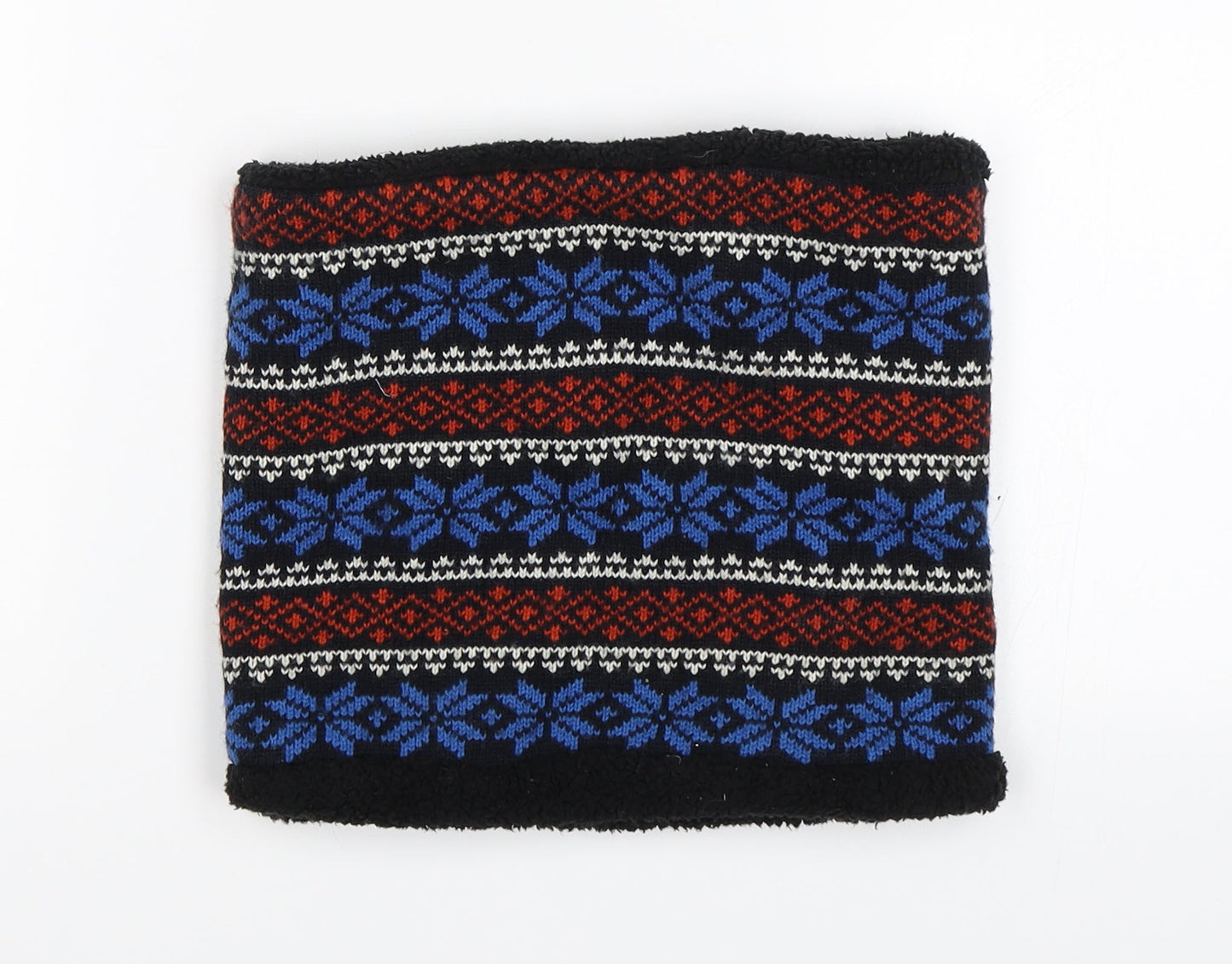 Front view of George unisex black fair isle scarf