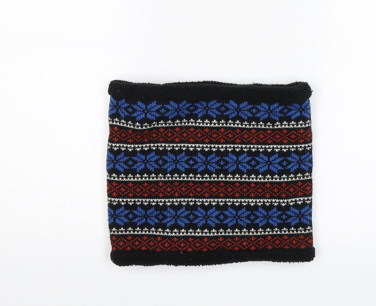 Front view of George unisex black fair isle scarf