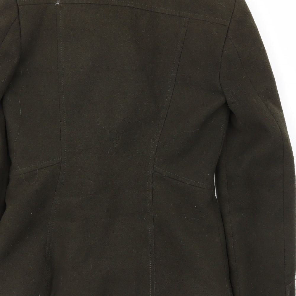 Brand and care label for Dorothy Perkins women’s green jacket coat, size UK 6