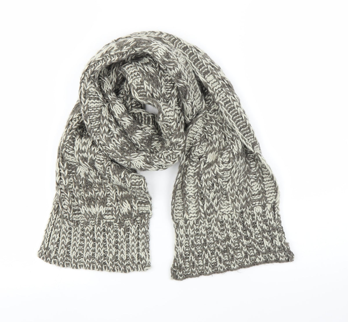 Front view of Preworn unisex grey scarf - cable knit
