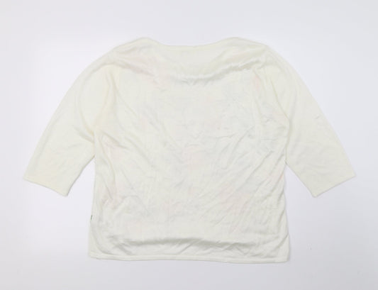 Vida Vi Womens White Floral Knit Pullover Jumper Size M