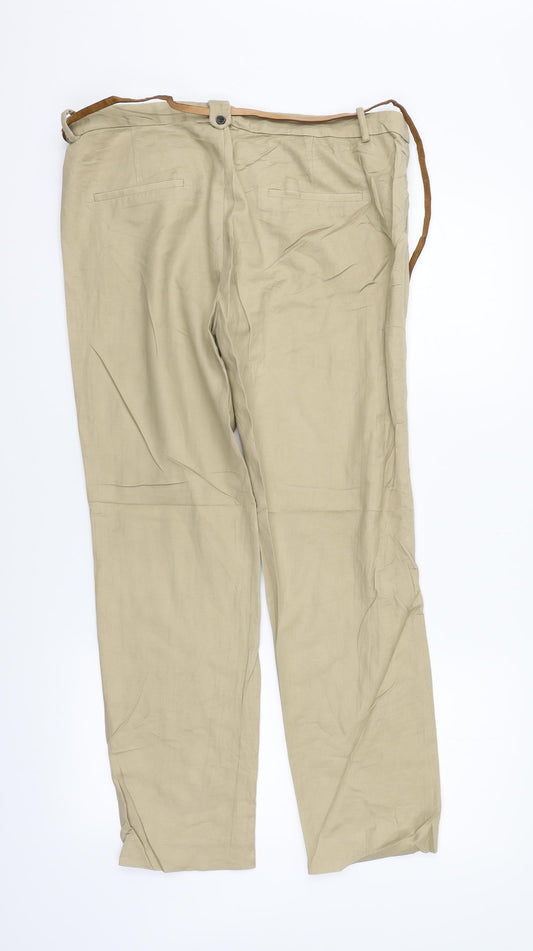 Womens UK Size 12 Zara Regular Fit Beige Trousers