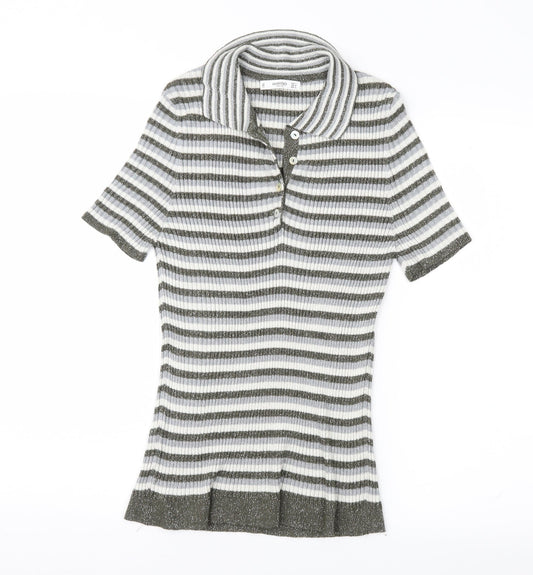 Mango Womens Grey Striped Pullover Jumper Size L