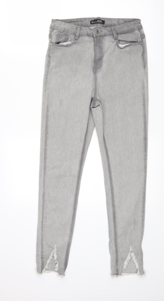 Additional front view of Missguided women’s grey denim skinny jeans, size UK 8, 25-inch leg
