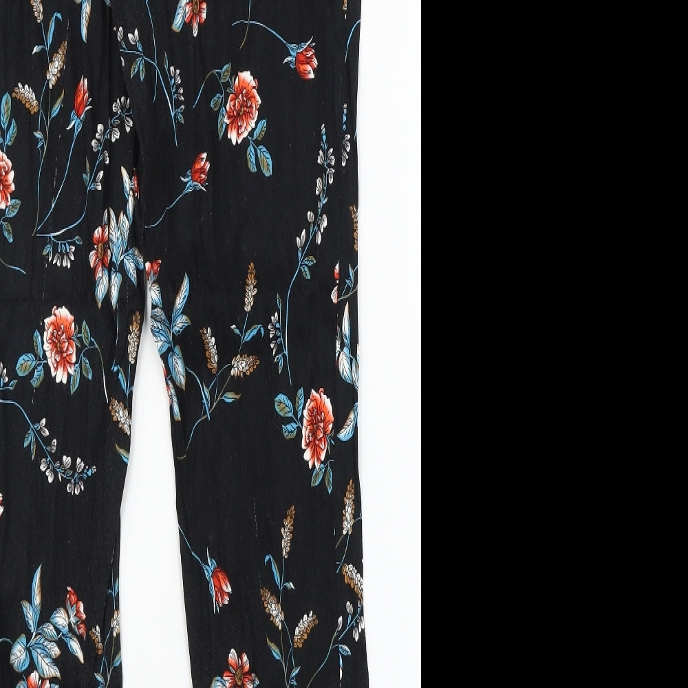 Peackocks Womens Black Floral Trousers Size 10 L27 in