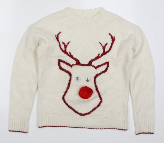 Primark Womens White Pullover Jumper Size 6 - Rudolph