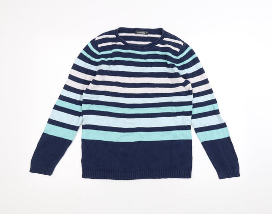 Bonmarché Womens Blue Striped Pullover Jumper Size S