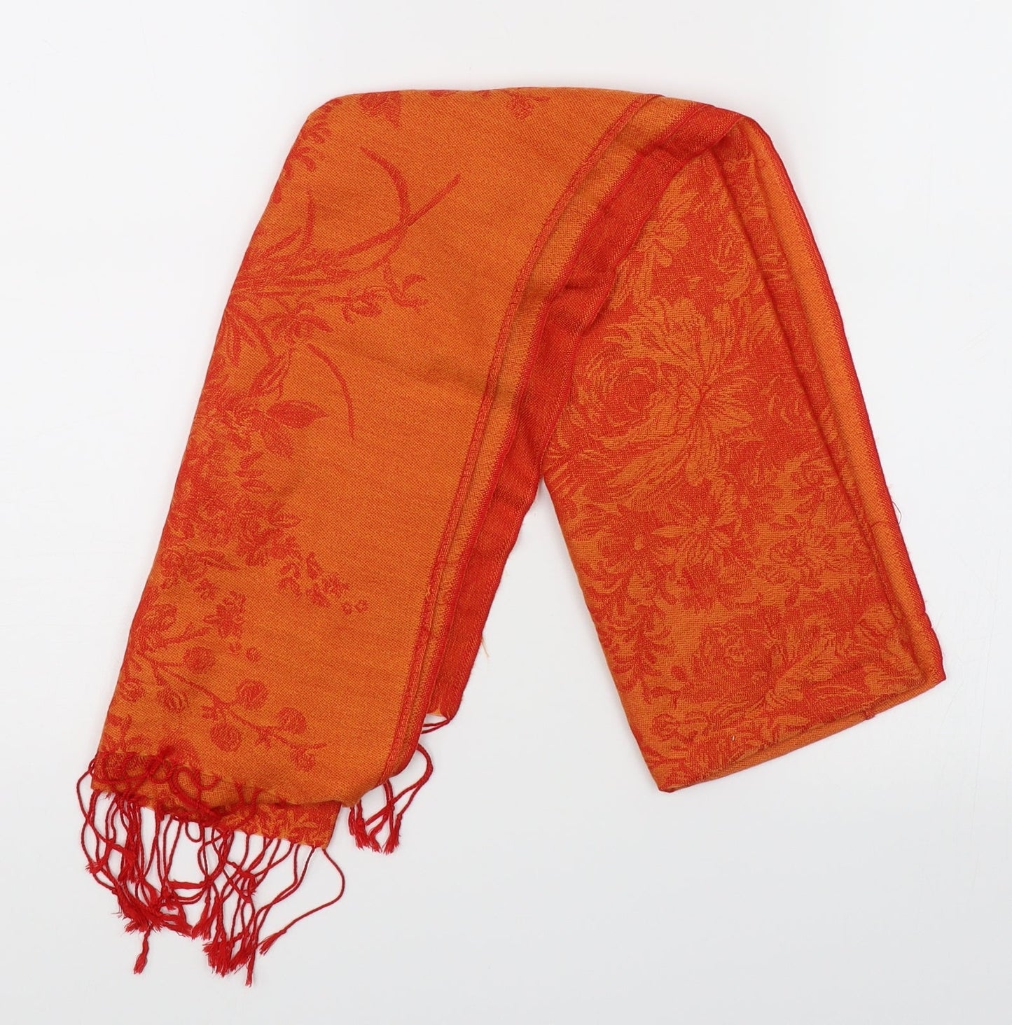 Preworn Womens Orange Floral Scarf