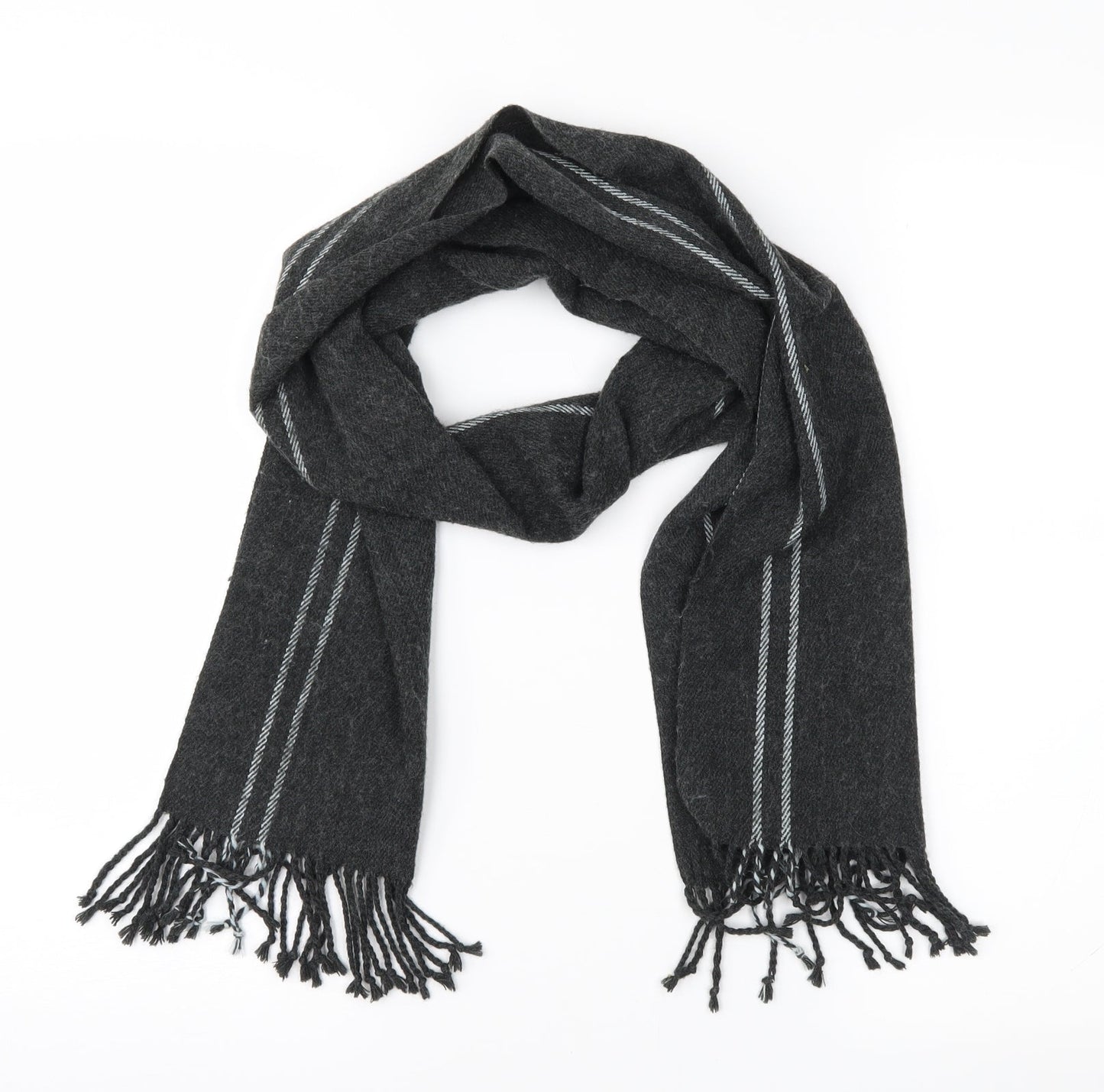 Preworn Mens Black Striped Knit Scarf One Size