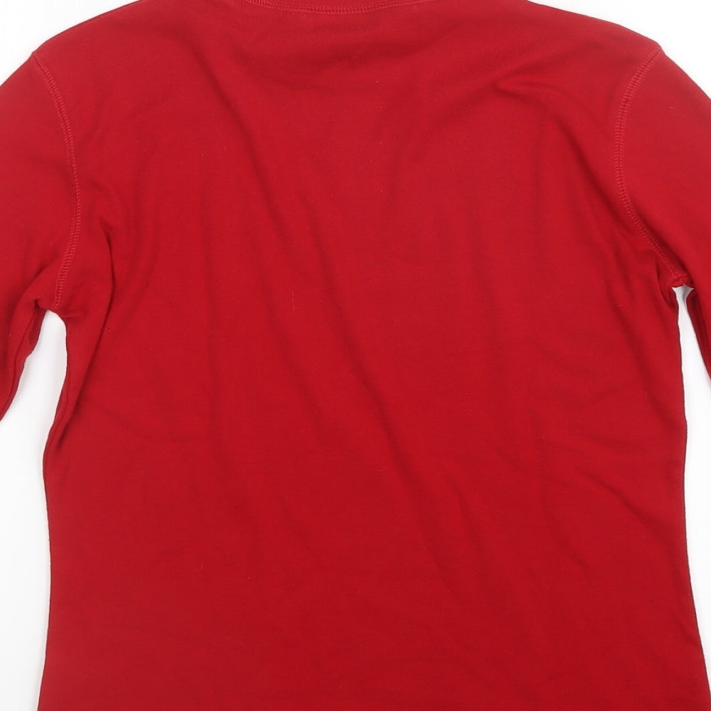 Brand and care label for Alexara women’s red basic t-shirt, size UK 12
