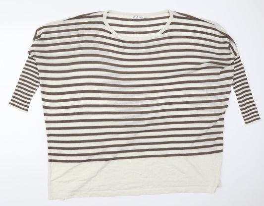 VILA Womens Beige Striped Pullover Jumper One Size