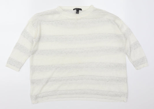 Mango Womens White Striped Pullover Jumper Size S