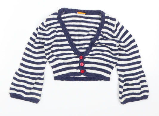 Mini Mode Girls Blue Striped Cardigan Jumper Size 18-24 Months