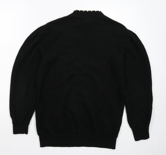 Afibel Womens Black Floral Knit Pullover Jumper Size 12