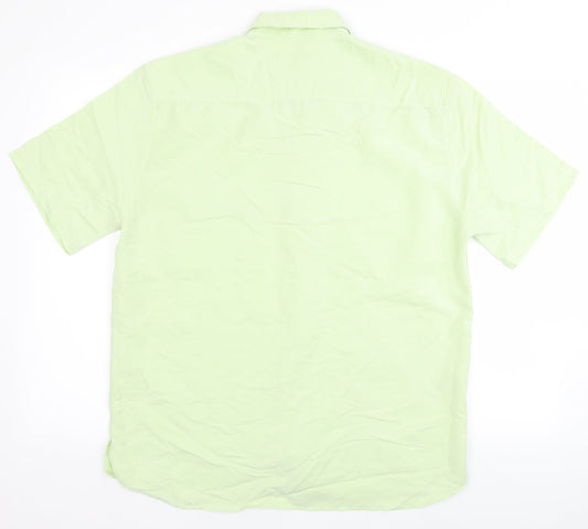 Mens UK Size M m&s Green Button-Up Short Sleeve Casual Shirt