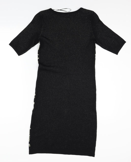 M&Co Womens Black Floral Pencil Dress Size 8