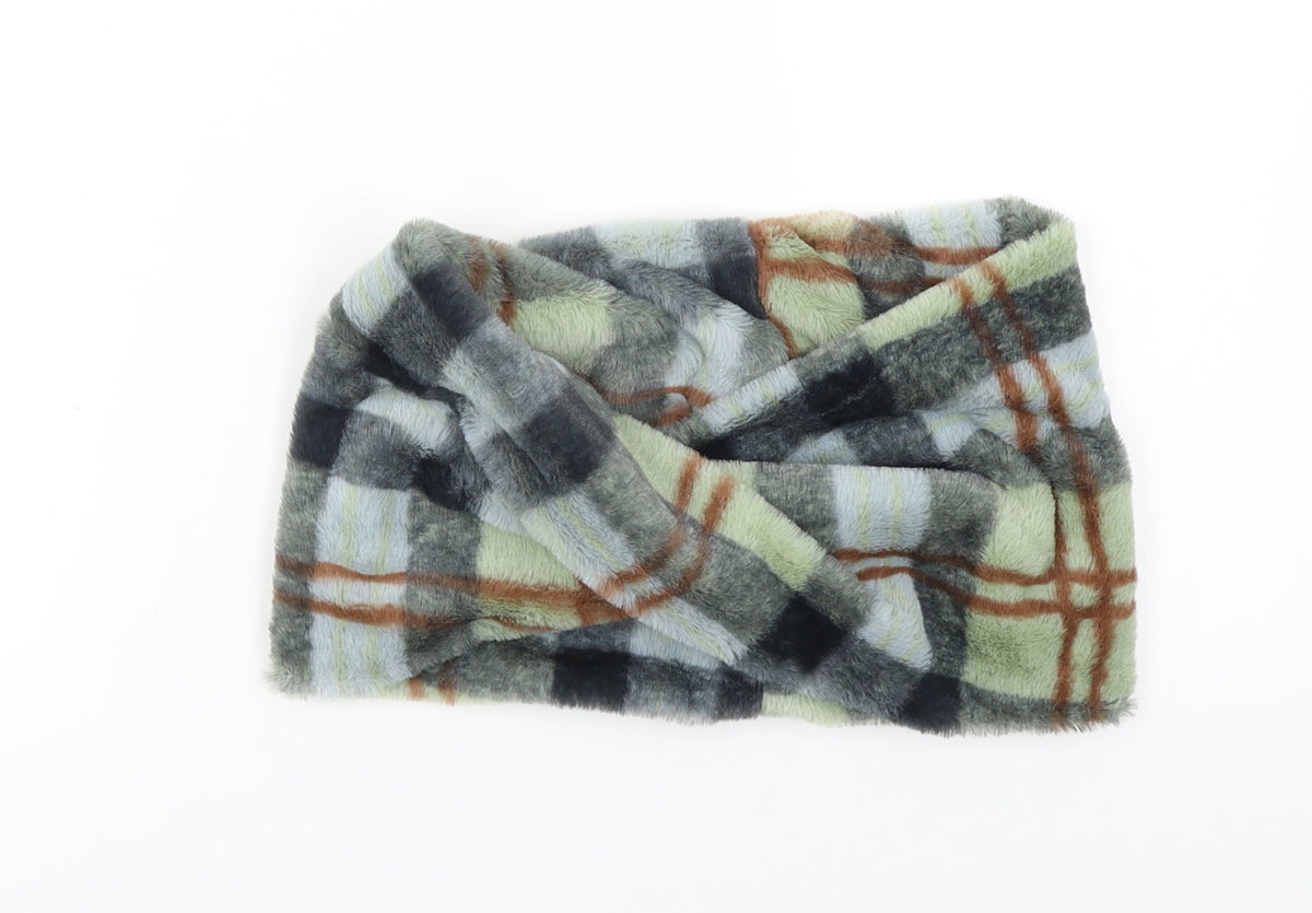 Front view of Hot Tomato unisex blue check shawl/wrap