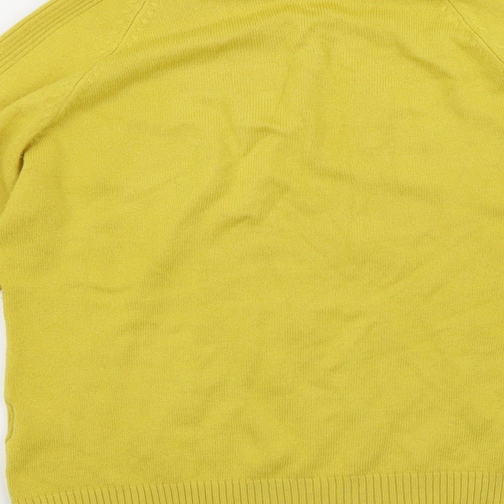 Brand and care label for Alexara women’s yellow knit jumper, size L