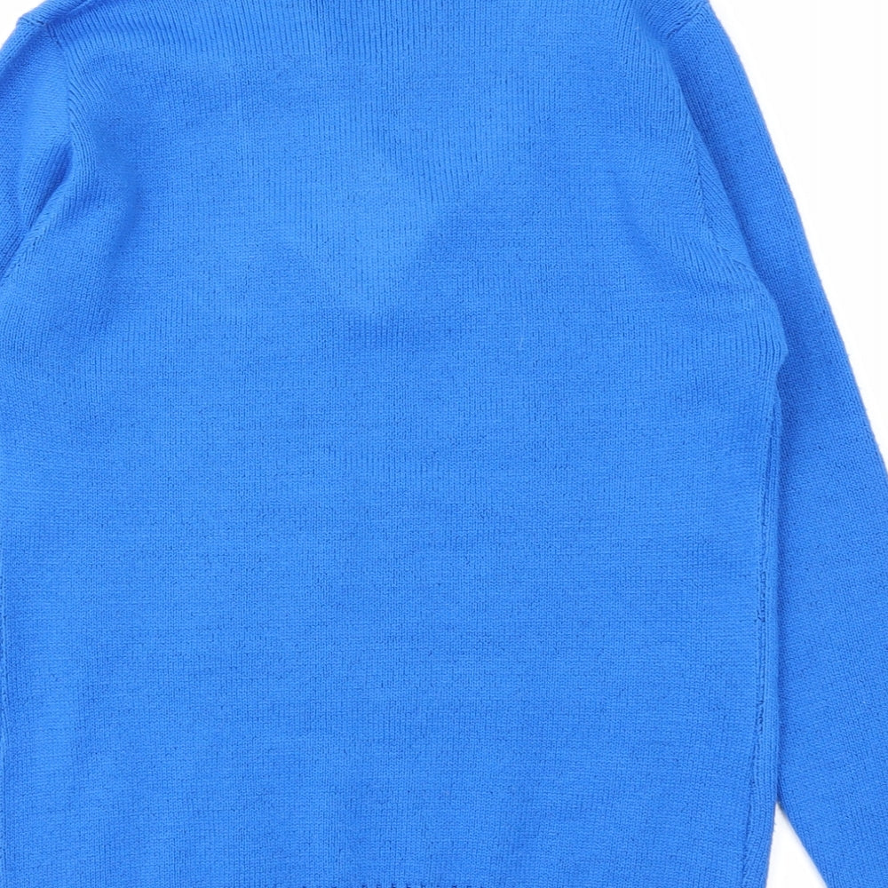 Brand and care label for CHIC women’s blue jumper, size S