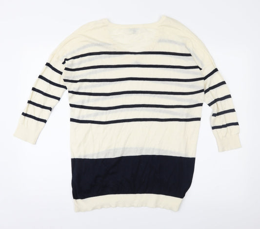 Warehouse Womens Ivory Striped Knit Pullover Jumper Size 14