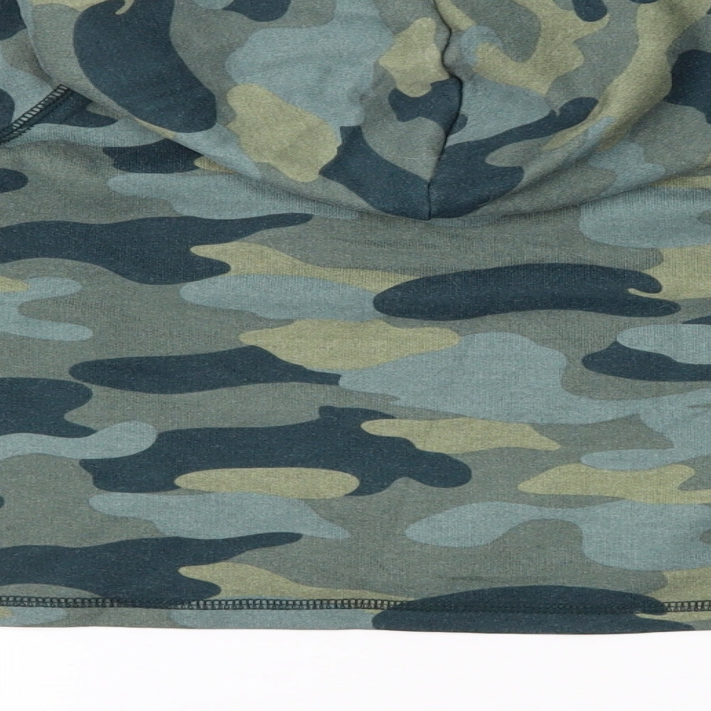 H&M Womens Green Camouflage Jersey Pullover Hoodie Size S - Cropped