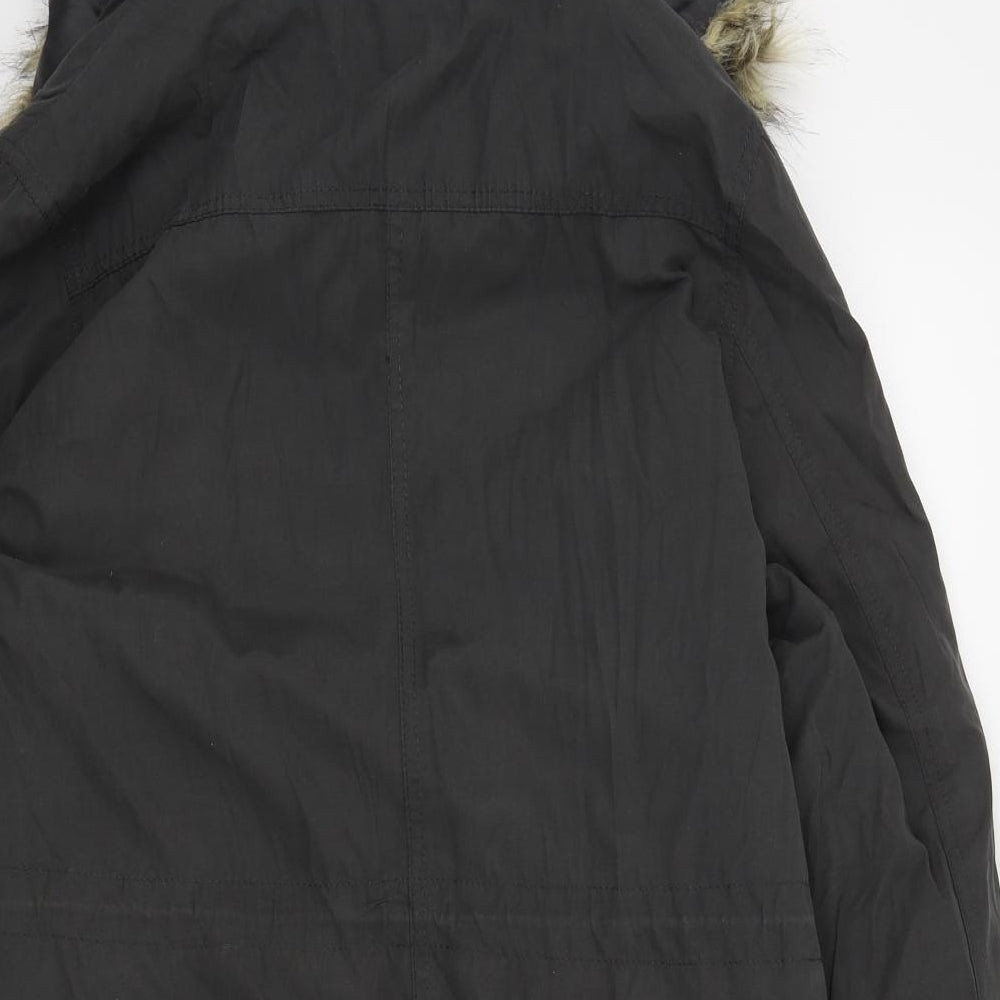 Brand and care label for Peackocks women’s grey overcoat coat, size UK 14
