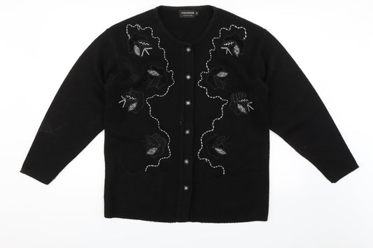 Paramour Womens Black Floral Cardigan Jumper Size M