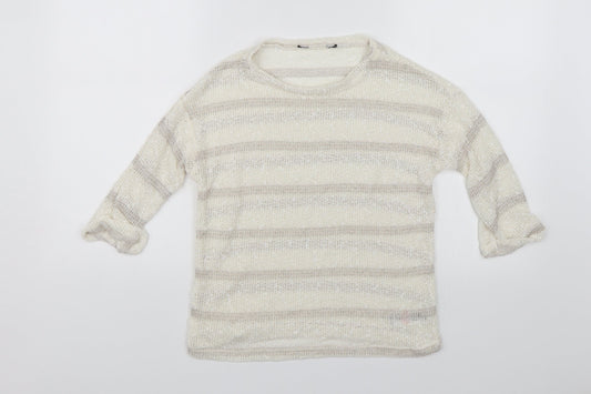 Dorothy Perkins Womens White Striped Pullover Jumper Size 8