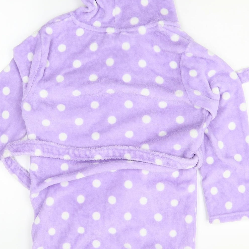 Preworn Girls Purple Polka Dot Robe Size 10-11 Years - Caitlin embroidered on