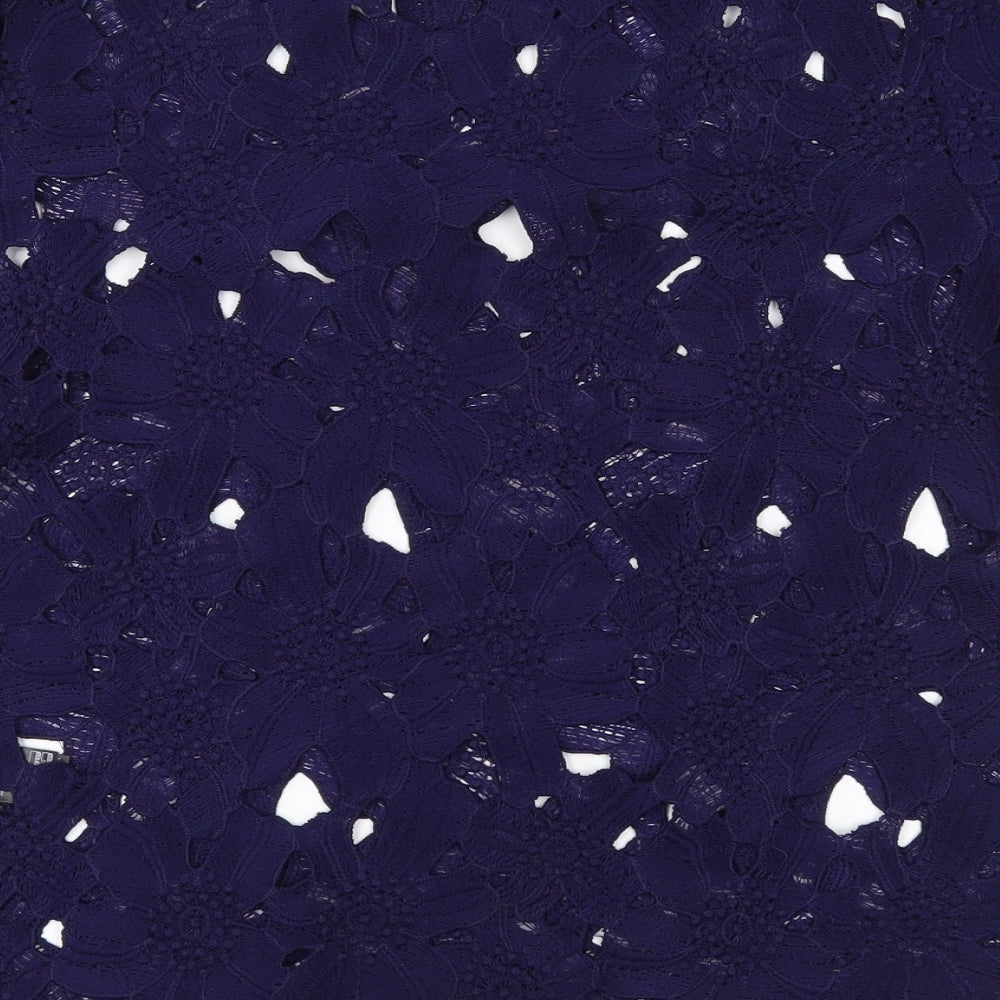 F&F Womens Blue Floral Lace Basic T-Shirt Size 10