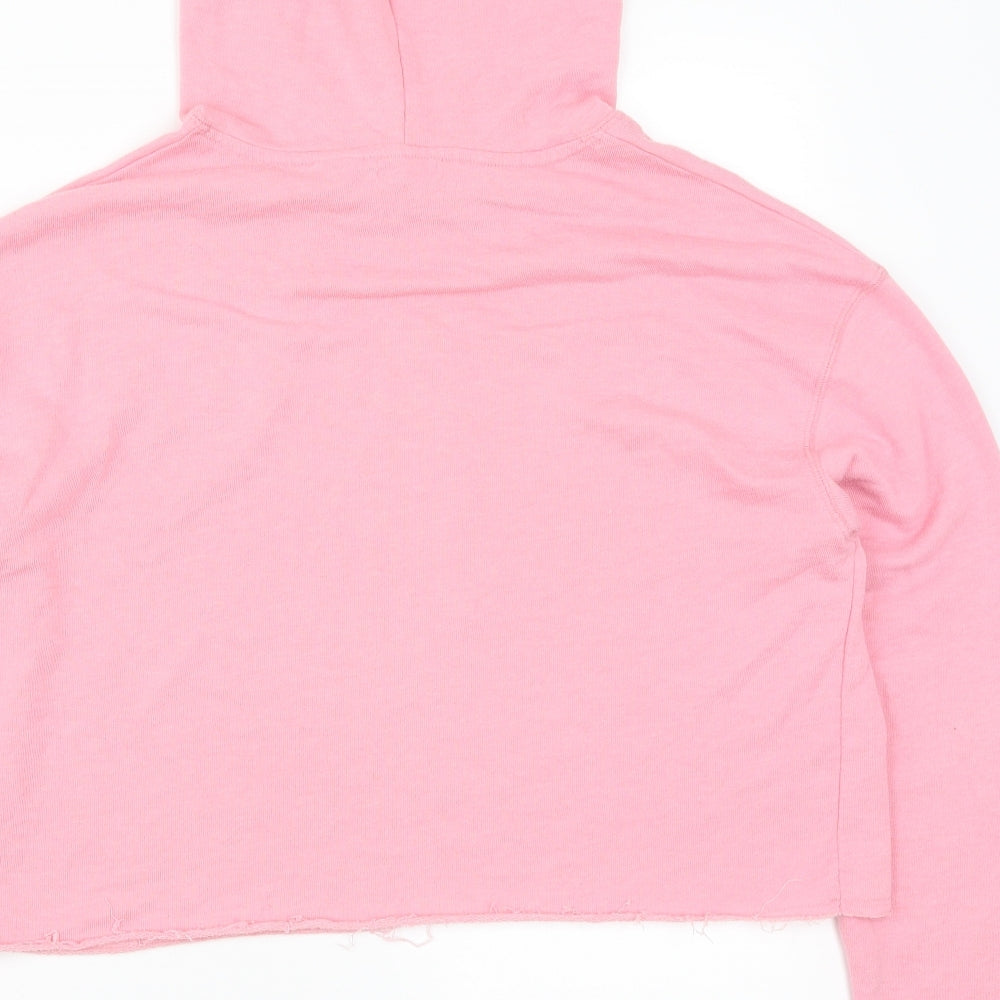 Brand and care label for Cooperative women’s pink pullover hoodie, size L