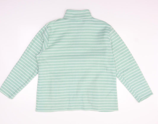 Back view of ann de lancay women’s green striped jacket coat, size L