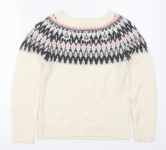 Dorothy Perkins Womens Beige Geometric Pullover Jumper Size 4