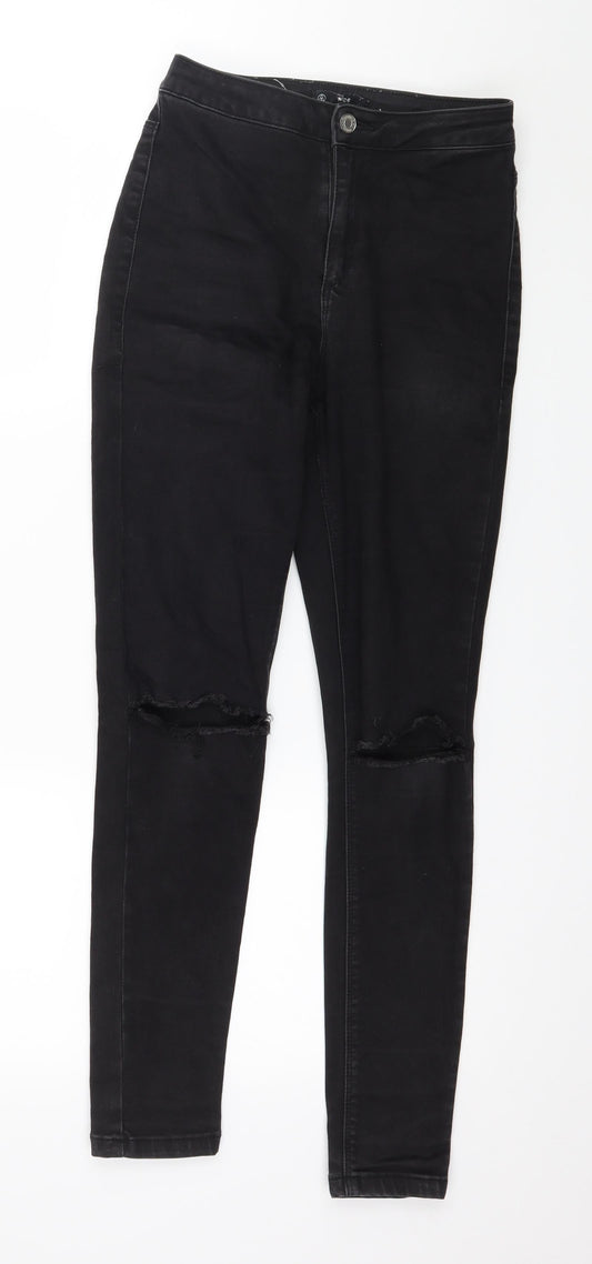 Additional front view of Missguided women’s black denim skinny jeans, size UK 8, 28-inch leg