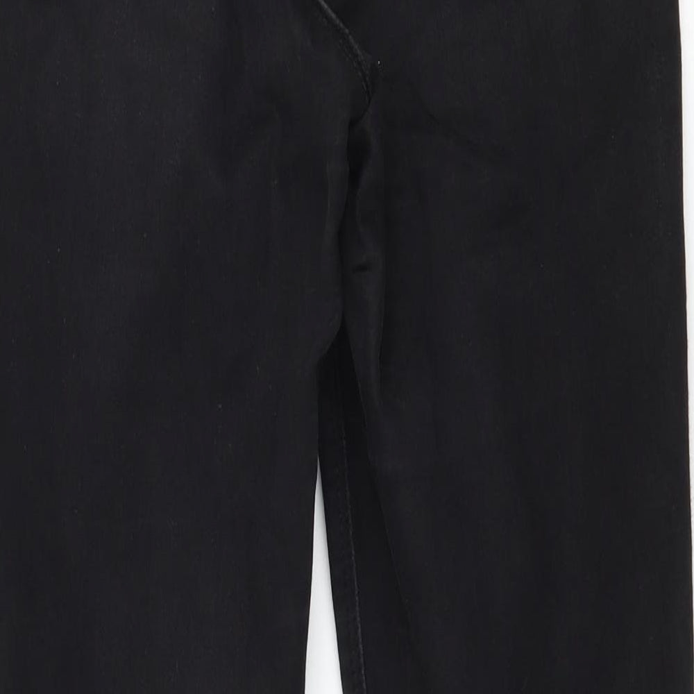 Brand and care label for Missguided women’s black denim skinny jeans, size UK 8, 28-inch leg