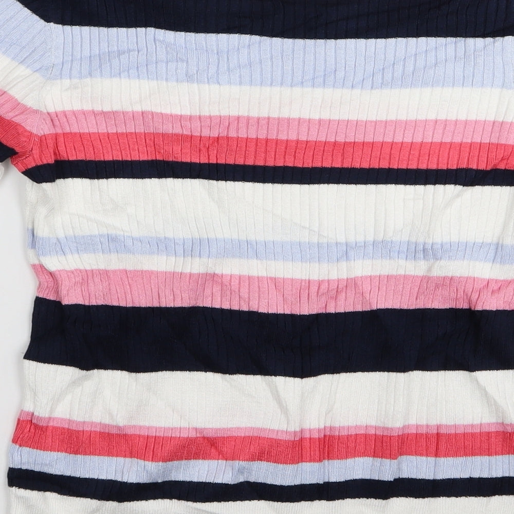 M&S Womens Multicoloured Striped Basic T-Shirt Size 12