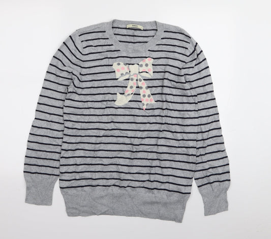 Oasis Womens Grey Striped Pullover Jumper Size M