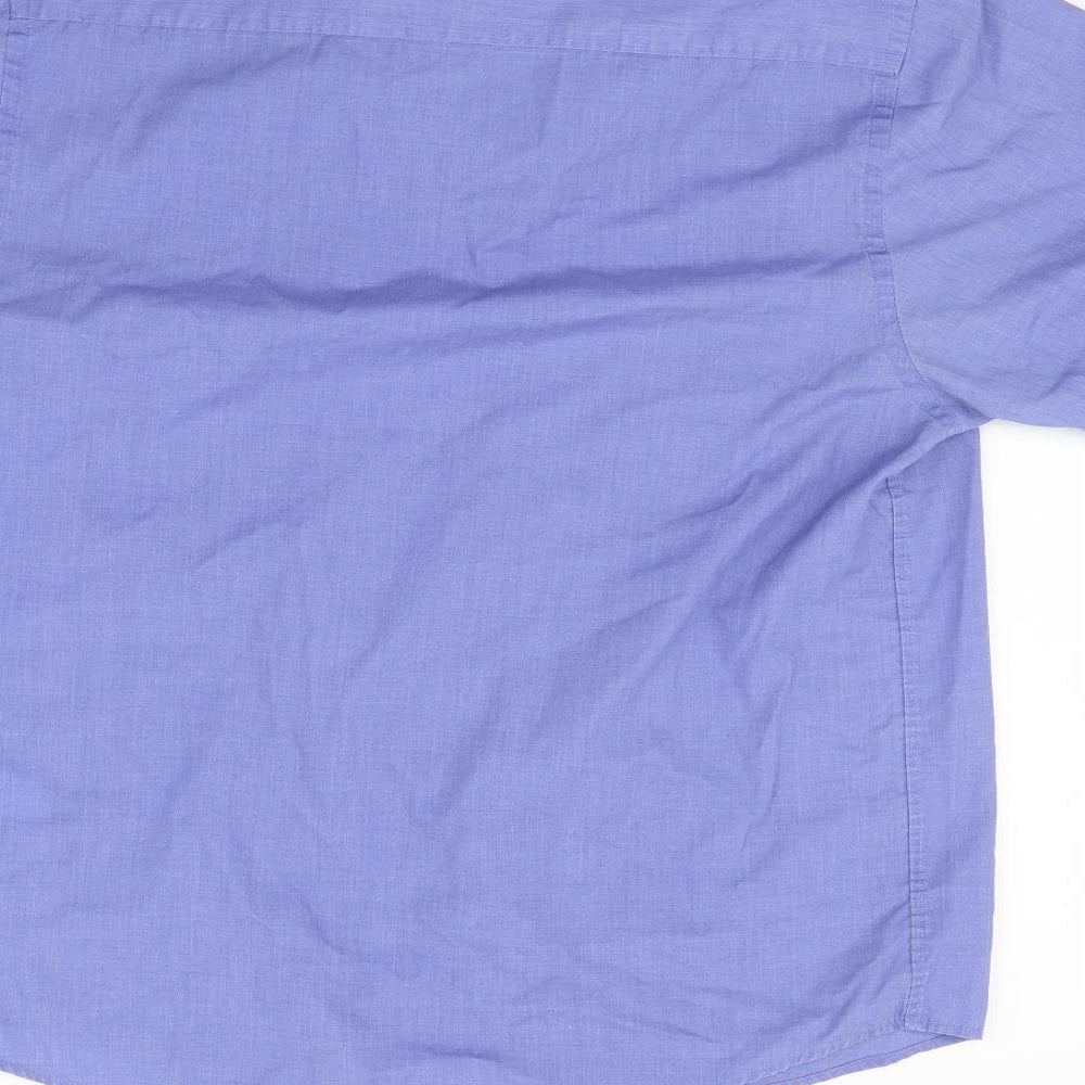 Mens UK Size L Vintage Blue Button-Up Short Sleeve Casual Shirt