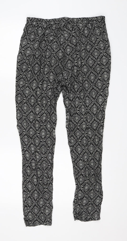 Autonomy Womens Black Geometric Harem Trousers Size 12 L27 in