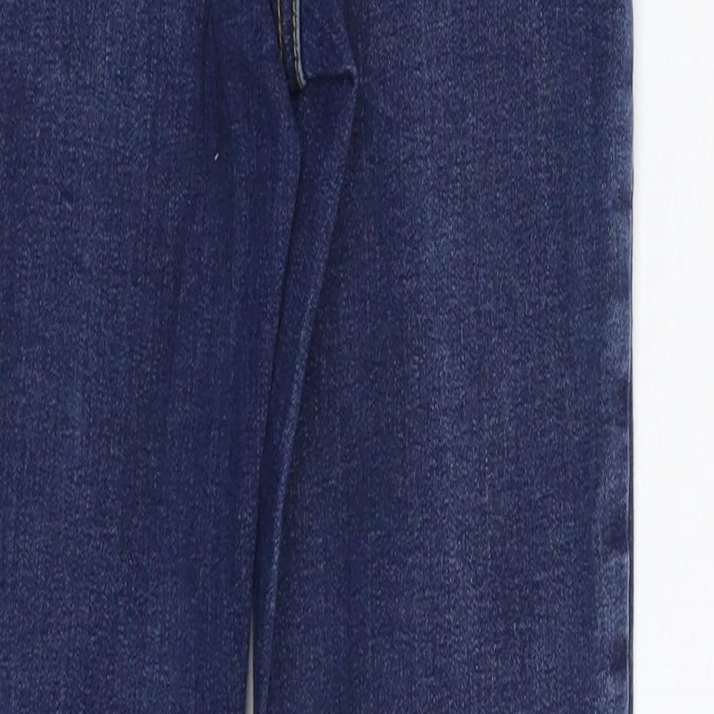 Brand and care label for Denim & Co. women’s blue denim skinny jeans, size UK 8, 28-inch leg