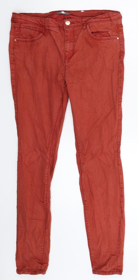 Additional front view of C&A women’s brown denim skinny jeans, size UK 32, in, 29-inch leg