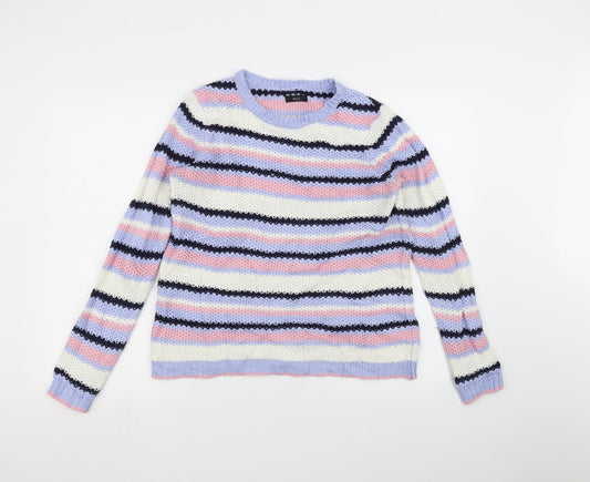 M&Co Womens White Striped Pullover Jumper Size 10
