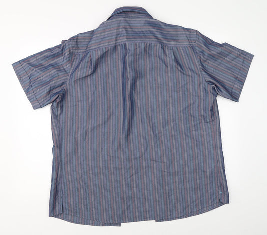 Mens UK Size L Marks & Spencer Blue Button-Up Short Sleeve Casual Shirt