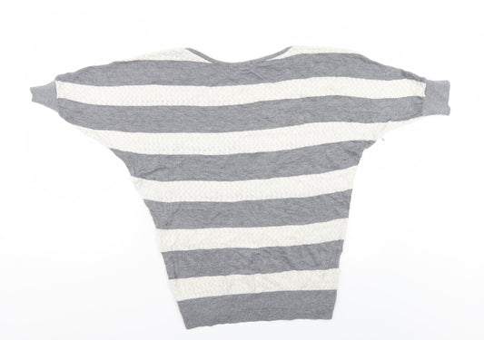 FOREVER 21 Womens Grey Striped Pullover Jumper Size M - Bat Wing