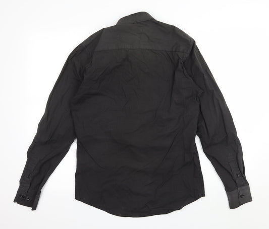 Mens UK Size S Urban Sprit Black Button-Up Long Sleeve Casual Shirt