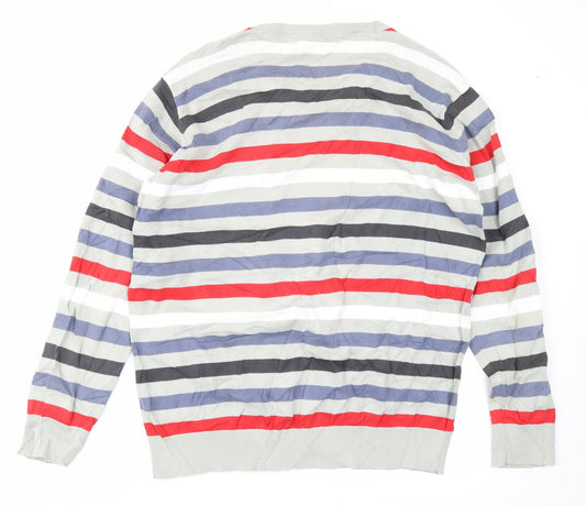 M&Co Mens Grey Striped Pullover Jumper Size L