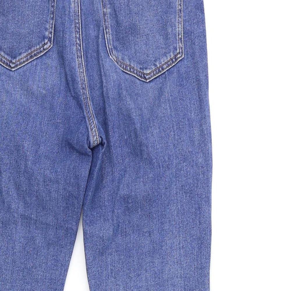 Brand and care label for ASOS women’s blue denim skinny jeans, size UK 28, in, 30-inch leg